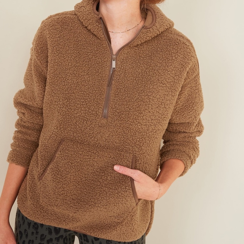 Old Navy brown tan Sherpa teddy hoodie S fuzzy